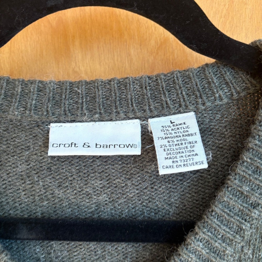 Croft & Barrow Moose Trees Sweater Cardigan Women's Large Full Zip Gray Woodland - Picture 4 of 7